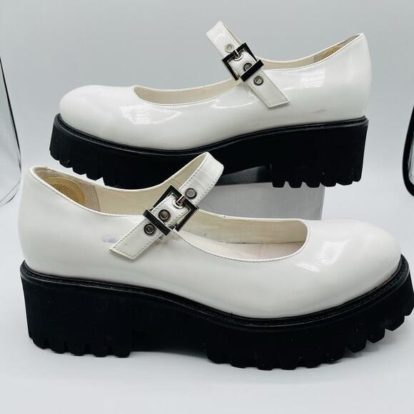 Jeffrey Campbell Cozza Mary Jane Platform Flat Womens 9 White Patent Leather Y2K - Picture 2 of 13